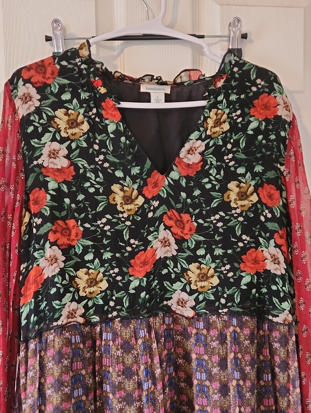 Sundance Black Floral Trim Dress Sz L Cottagecore